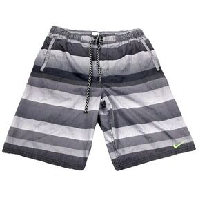 Nike Swim Trunks Men Medium Gray Striped Bored Shorts Mini Swoosh Adult Lake
